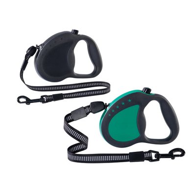 Medium Retractable Dog Leash with Reflective Cord - Green
