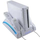 All in 1 Wii Stand Battery Charger Fan Cooler Remote Nunchuk Stand (COOL BLUE GLOWING LEDS) for Nintendo Wii + 2 x Recharge Batteries