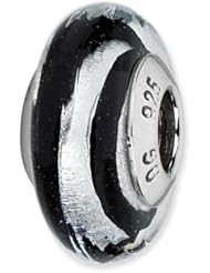 Sterling Silver Reflections Black/Silver Stripes Italian Murano Bead