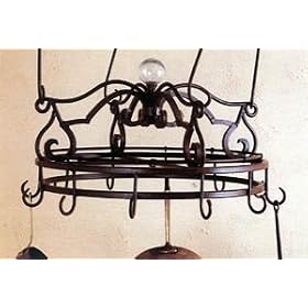 SteelWorx Small Round Iron Hanging Pot Rack with Blue Glass Finial Premium Finish