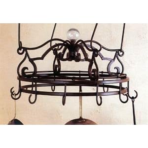 SteelWorx Small Round Pot Rack with Green Glass Finial in Handcrafted Finishes