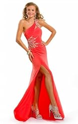 Chiffon/Taffeta/Tulle Lace Crystals Slit Applique Crystal Sheer Beaded Evening Dress 