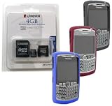 Combo of Dark Blue, Dark Red, Gray Silicone Skin Cover Case and Kingston 4GB microSDHC Class 4 Memory Card with miniSD, SD Adapter for Blackberry Curve 8300 8310 8320 8330