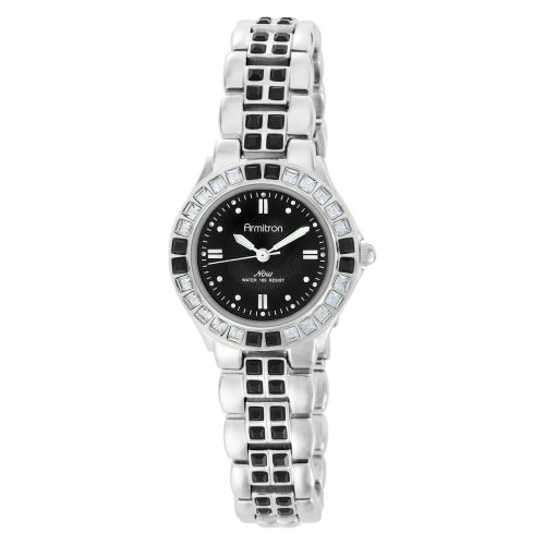 Armitron Women's 753689BKSV NOW Swarovski Crystal Accented Silver-Tone Black Dial Dress Watch
