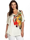 Kenneth Cole Women039s Plus-Size Placed Peony Print Asymmetric Top Flame Combo 1X