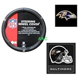 2-Piece Baltimore Ravens Automotive Interior Gift Set - One Official NFL Licensed Steering Wheel Cover and One Official NFL Licensed Team Helmet Logo Air Freshener Pine Forest Scent