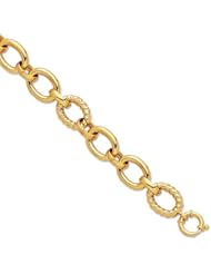 7.5" 14K Yellow Gold 11.0mm Alternate Polished Small Tube Hammered Flat Open Oval Link Bracelet w/ Spring Ring Clasp