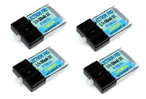 4-Pack of Lectron Pro 3.7 volt - 300mAh 35C Lipo Battery for UMX B-17G Flying Fortress, Flyzone Micro P-38 Lightning Warbird, and E-Flite Mosquito Model: