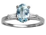 1.18 cts Genuine Aquamarine and Diamond Engagement Ring - 14kt White or Yellow Gold