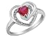 Created Ruby Heart Ring with Diamonds 2/5 Carat (ctw) in Sterling Silver