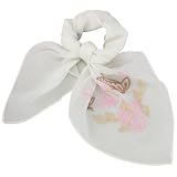 100% Silk Crepe Embroidered Butterfly Square Neckerchief Scarf - White
