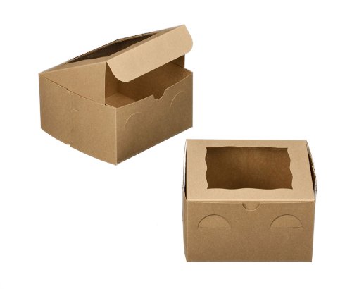Dress My Cupcake Window Cupcake Box with Lid and Holder for 4 Skinny Mini Cupcakes, Brown, Set of 100