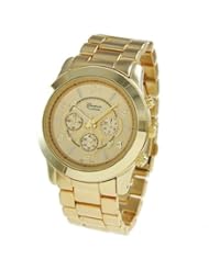 Geneva Mens or Womens Unisex Chronograph Style Watch in Gold Tone