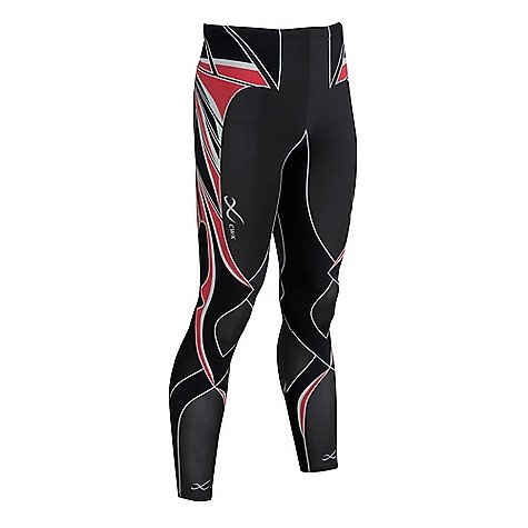 CW-X Conditioning Wear Men's Revolution Running Tights, Black/Red, Large On Sale