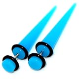 Fake Cheaters Illusion Tapers Expanders Stretchers Plugs (Color Turquoise, Shaft Size 16G or (1.2mm), Appearance 2G or 6mm, SOLD as a Pair)