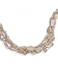 MMA Silver - 17 inch+2 inchExtension Multistrand Cultured Freshwater Pearl and Shell Necklace