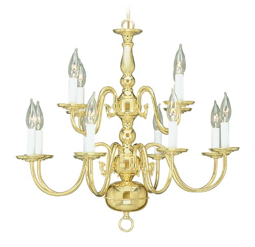 Livex Lighting 5012-02 Williamsburg 12 Light Two Tier (8+4) Polished Brass Chandelier