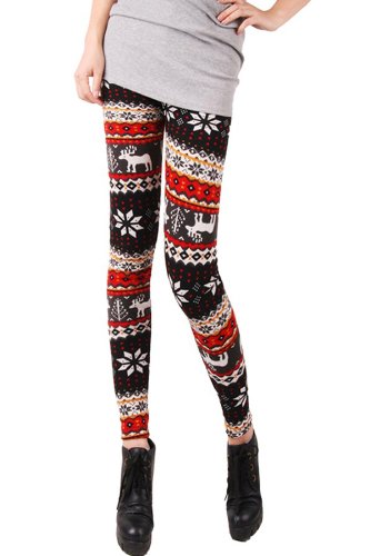 Pink Queen Women's Reindeer Deer Snowflake Pattern Footless Legging