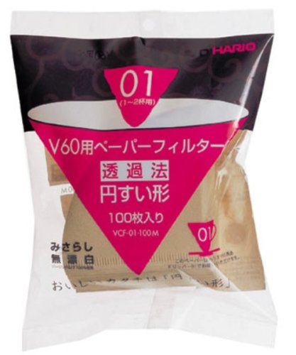 ハリオ V60用ペーパーフィルター無漂白 1-2杯用 100枚入 VCF-01-100M