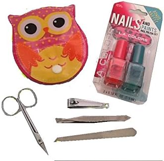 My First Beauty Manicure Kit - Cute Owl Case Holds All the Essentials - Clippers, Nail File, Tweezer, & Cuticle Scissors - 2 Fun Polish Colors & Pocket File - Perfect for Young Girls!