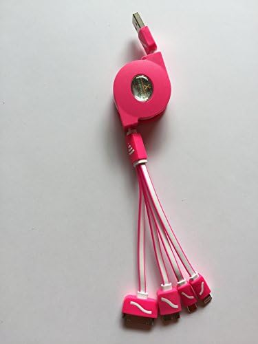 Hot Pink USB cable, Retractable, 4 in 1 Universal charger cable for iPhone, Android, iPad, iPod