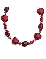 Genuine IceCarats Designer Jewelry Gift Sterling Silver Red Jade Hearts/Freshwater Cultured Pearl Necklace