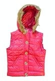 Girls Quilted Puffer Vest with Faux Fur Trimmed Hood