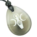 Triple Goddess Celtic Lady Blessing Good Luck Amulet 
Natural Agate Wish Totem Gem Stone Necklace Pendant 