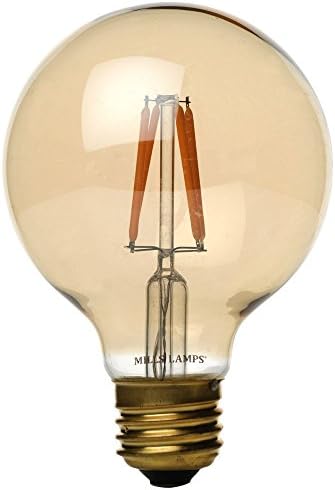Edison Mills Antique Style Vintage LED Filament Globe G25 Bulb - 2 Watt - 40 Watt Equal - 2200K Warm Glow - Amber Glass - Dimmable