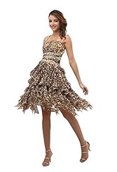 Leopard Print One Shoulder Charmeuse/Chiffon/Taffeta Sequined Backless Evening Dress 