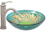 Geyser Grecian Bathroom Glass Vessel Sink and Brushed Nickel Waterfall Faucet Combo