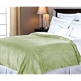 Sunbeam Velvet Plush Heated King Blanket with 20 Heat Settings, Dual Digital Controllers, Auto-off and 5 Yr Warranty - IVY Green