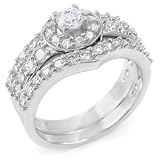 Sterling Silver Cubic Zirconia CZ Wedding Engagement Ring Set