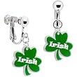 White Green Irish Shamrock Clip on Earrings