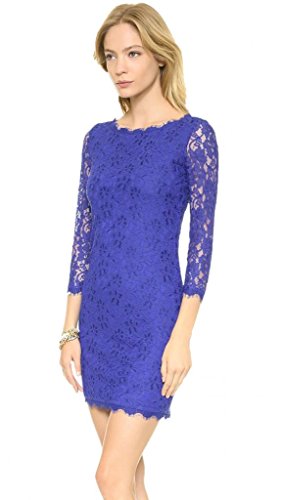 (ラボーグ) La Vogue レディース ワンピース ドレス スカート 7分丈 レース チュニック 着痩せ フェミニン 背中にファスナー付き ブルー