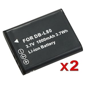 2 x Replacement DB-L80 Li-Ion Battery for Sanyo Xacti DMX-CG11 / VPC-CG10 / VPC-CG102 / VPC-CG20 / VPC-CS1 / VPC-GH2 / VPC-X1200