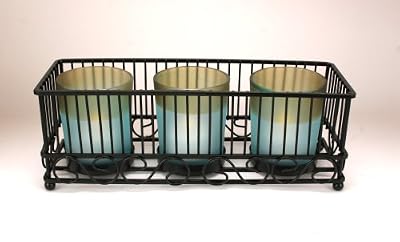 Artika Aquamarine Glass Votive Holders with Decorative Metal Cage - Battery Operated Tealights Included