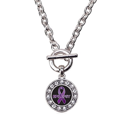 Inspired Silver Epilepsy Awareness Circle Charm Toggle Necklace Clear Crystal Rhinestones