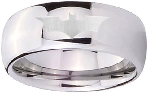 5MM Tungsten Carbide Batman the Dark Knight Silver Glossy Mirror Dome Engraved Ring Size 5