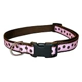 Large Pink Polka Dot Dog Collar: 1 wide, Adjusts 18-28.