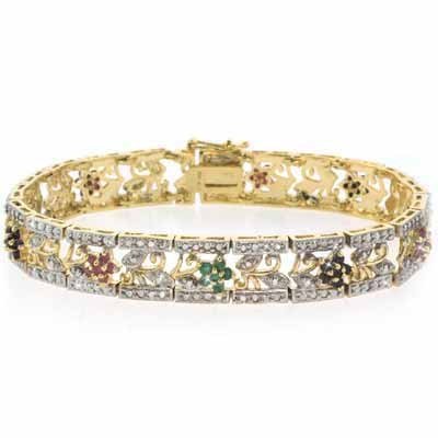 Flower Bracelet Jewelry with Diamond Ruby, Sapphire and Emerald