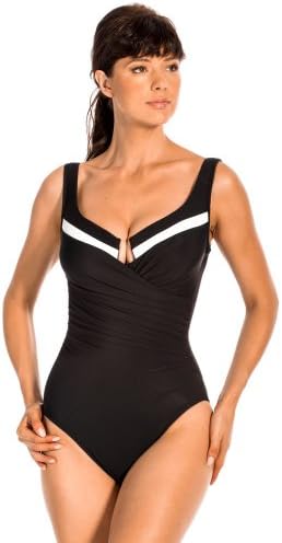 Miraclesuit Women's New Sensations One Piece Surplice Swimsuit Black/White 10