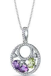 Amethyst and Peridot Double Hoop Pendant Necklace Sterling Silver 1 Carats