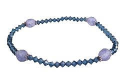 Anklet - A30 - Swarovski TM Crystal and Textured Frosty Glass Beads - Stretch ~ Montana (Denim Blue)