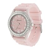 Geneva Platinum CZ Accented Silicon Link Watch