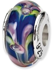 Sterling Silver s Blue/pink Hand-blown Glass Bead by Reflection Beads, Best Quality Free Gift Box Satisfaction Guaranteed