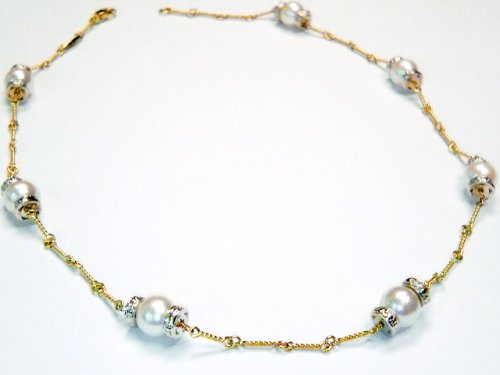 Akoya Pearls Set in Rollo Link Necklace