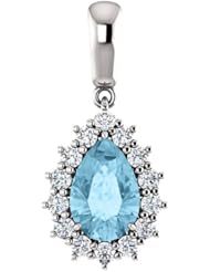 18K White Gold 9.00x6.00mm Pear Cut Aquamarine and Diamond Pendant -- LIFETIME WARRANTY