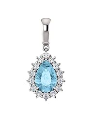 14K White Gold 9.00x6.00mm Pear Cut Aquamarine and Diamond Pendant -- LIFETIME WARRANTY