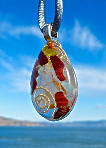 RED TIGER EYE and RARE BLUE FLUORITE Positive Energy Orgone Pendant with Peridot and Silver Spiral. Frequency-Charged EMF Protection Orgonite.